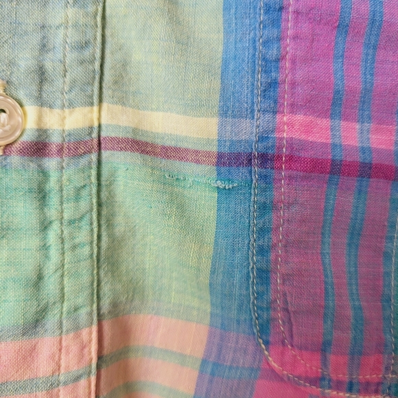 Salty Dog Gant Pastel‎ Plaid Short Sleeve Button Down Shirt Cotton Men's Large - Picture 8 of 10